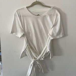 White tee with tie detail